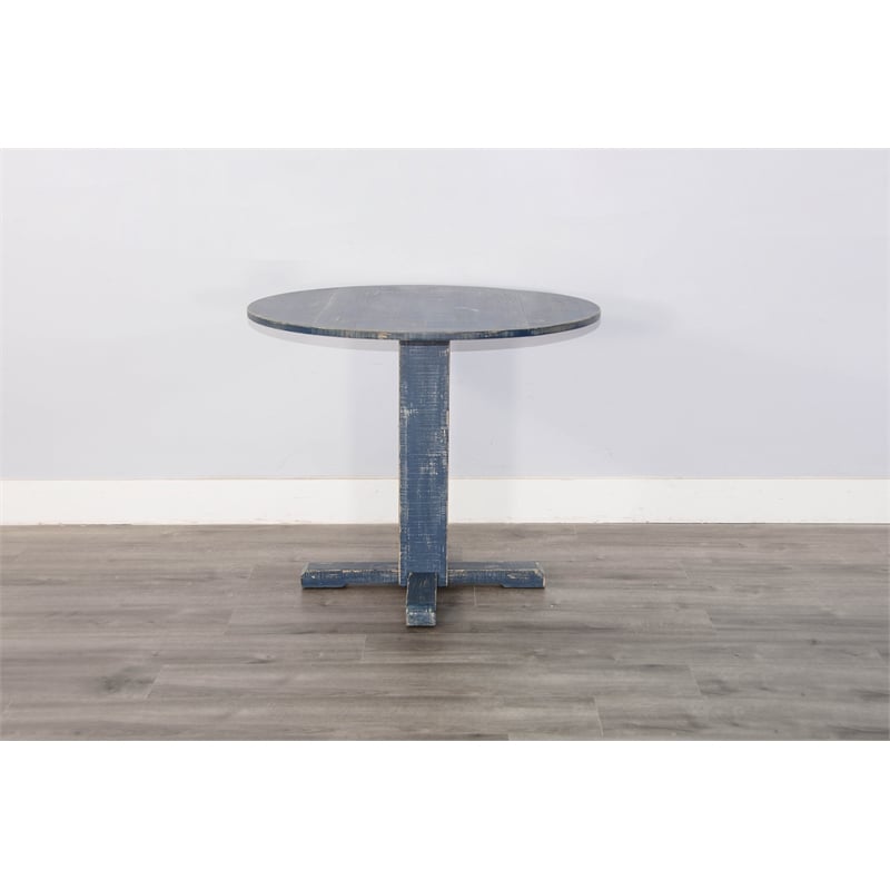 Pemberly Row Contemporary Solid Wood Ocean Blue Drop Leaf Table