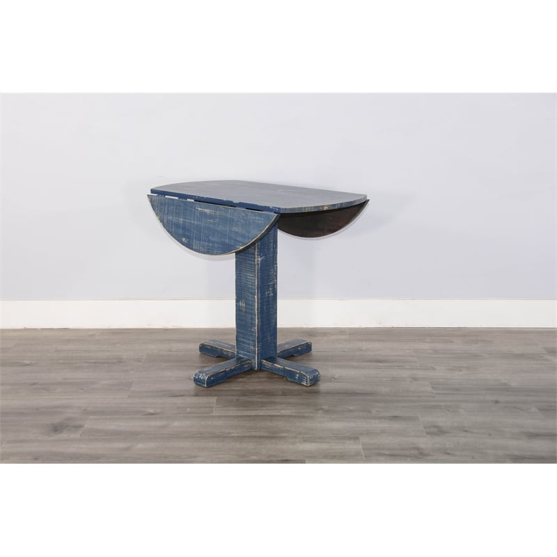 Pemberly Row Contemporary Solid Wood Ocean Blue Drop Leaf Table