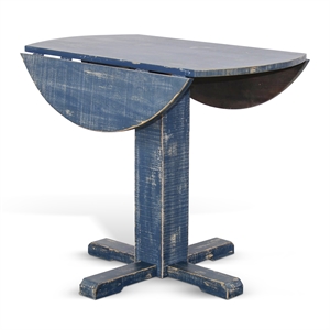 Pemberly Row Contemporary Solid Wood Ocean Blue Drop Leaf Table