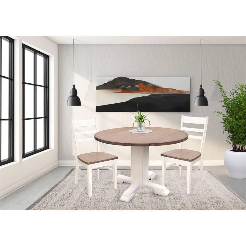 Pemberly Row Solid Wood White Drop Leaf Round Wood Dining Table