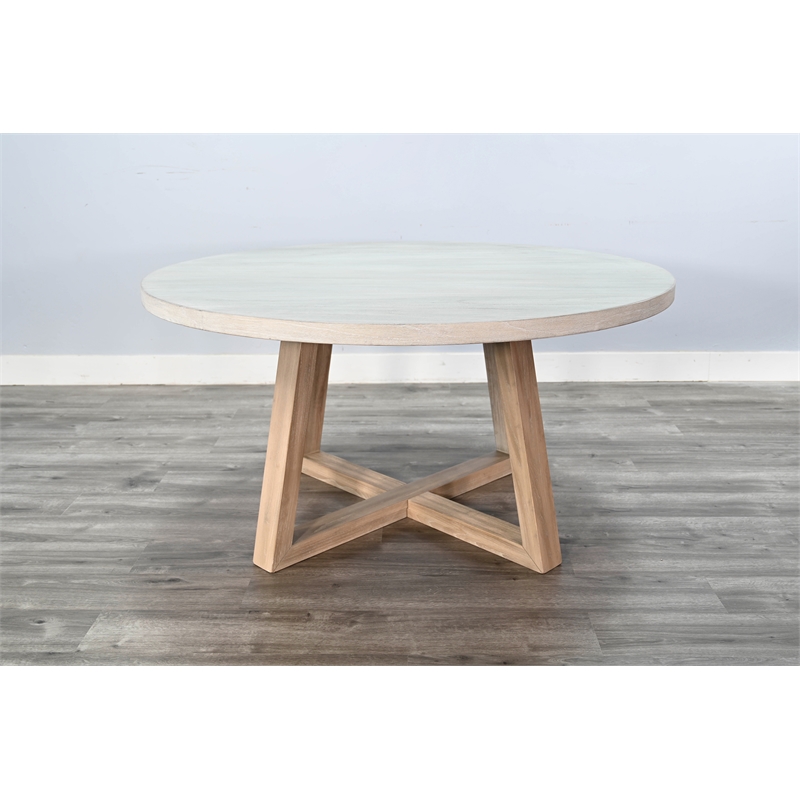 Pemberly Row Solid Wood Two Tone Wood Round Dining Table in Light Gray