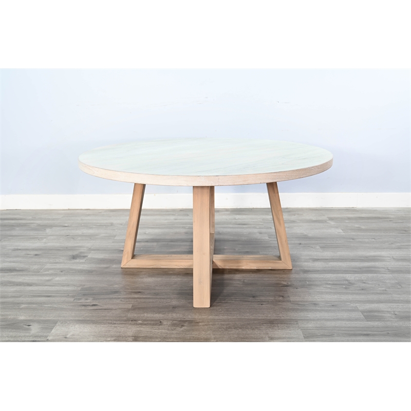 Pemberly Row Solid Wood Two Tone Wood Round Dining Table in Light Gray