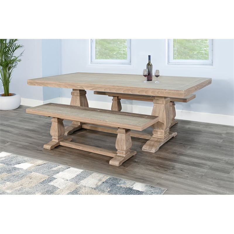 Pemberly Row Contemporary Solid Wood Wood Trestle Dining Bench