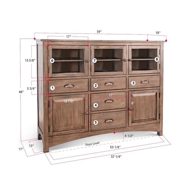 Pemberly Row Contemporary Solid Wood Display Cabinet Wood Server