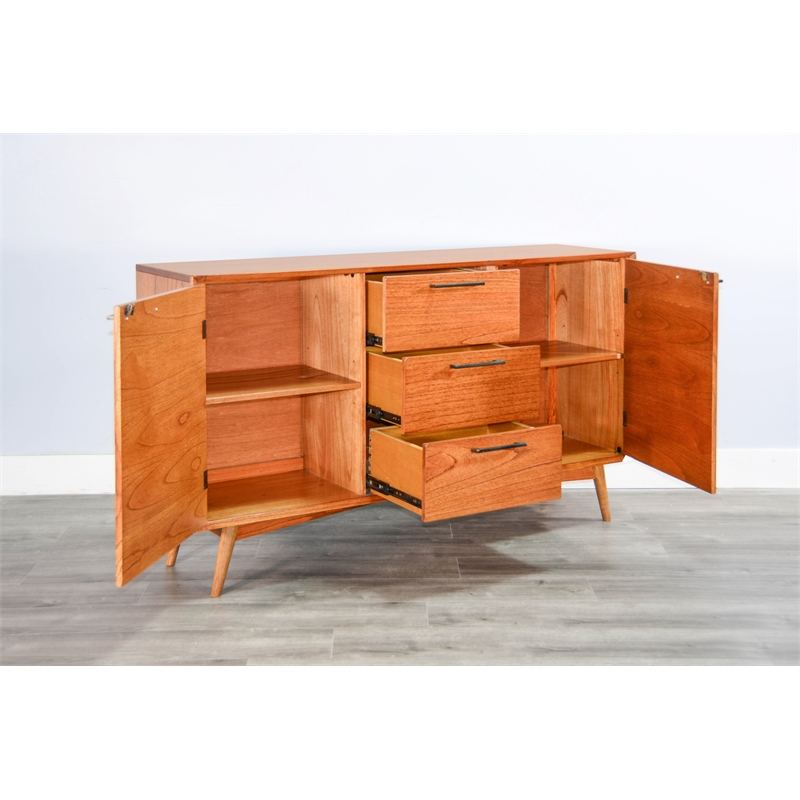 Pemberly Row Solid Wood Mid-Century Brown Finish Server Buffet