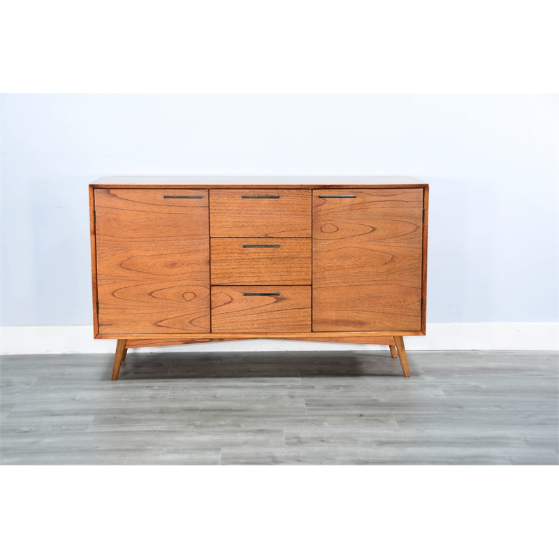 Pemberly Row Solid Wood Mid-Century Brown Finish Server Buffet