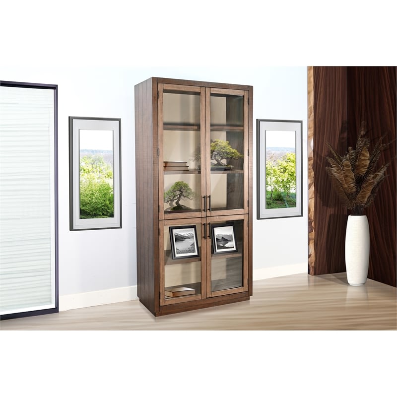 Pemberly Row Contemporary Solid Wood Tall Glass Display Cabinet