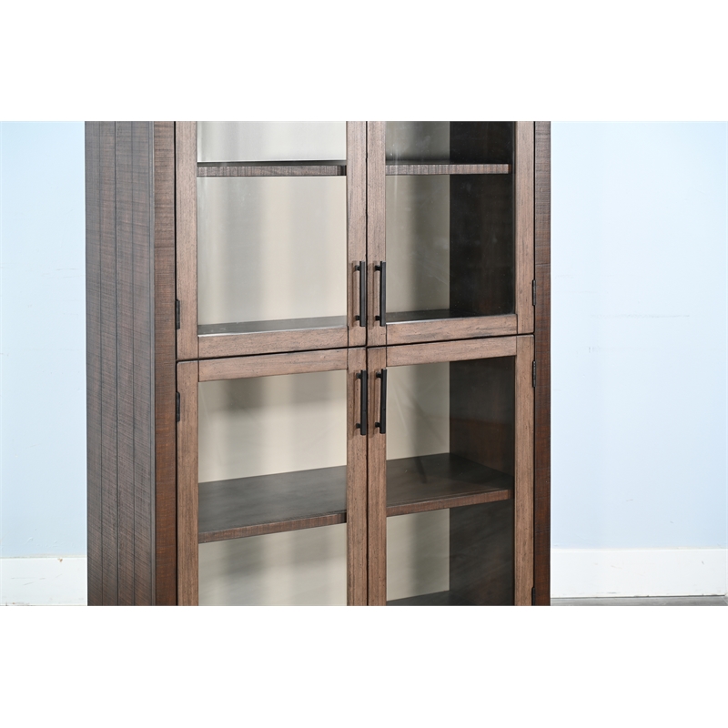 Pemberly Row Contemporary Solid Wood Tall Glass Display Cabinet