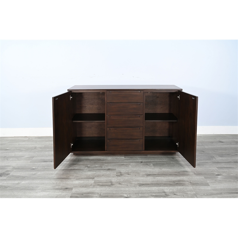 Pemberly Row Modern Solid Wood Mid-Century Server in Brown Finish