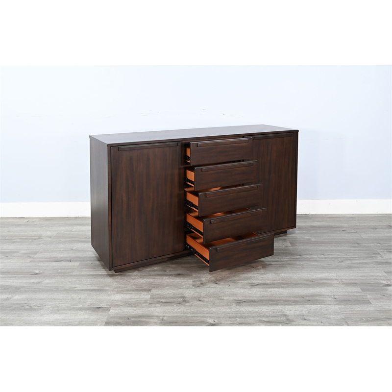 Pemberly Row Modern Solid Wood Mid-Century Server in Brown Finish