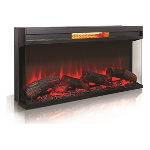 Pemberly Row Metal 36&quot Panoramic Log Fireplace Insert in Black
