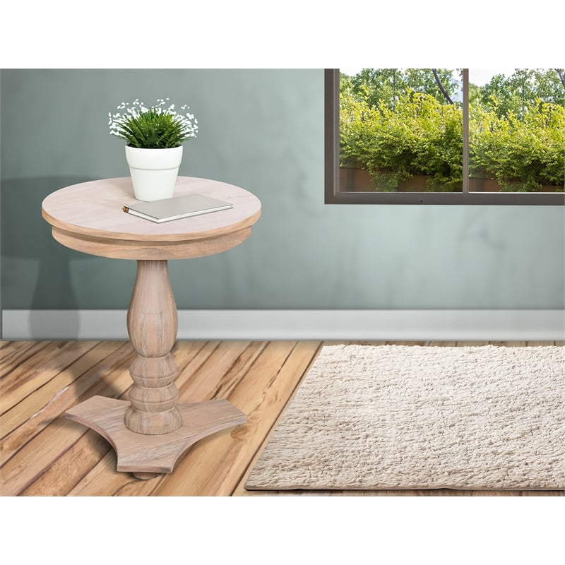 Pemberly Row Contemporary Solid Wood Round Wood Accent Table