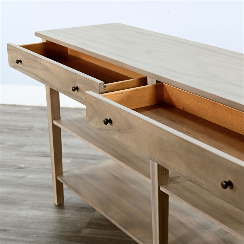 Pemberly Row Contemporary Solid Wood Wide Wood Sofa Console Table