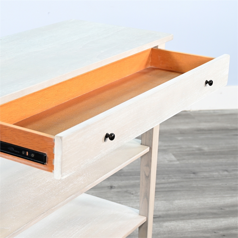 Pemberly Row Solid Wood Small Wood Tier Shelf Console Table in Light Gray