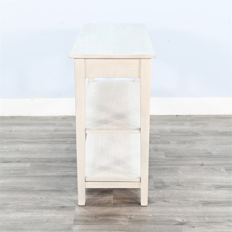 Pemberly Row Solid Wood Small Wood Tier Shelf Console Table in Light Gray