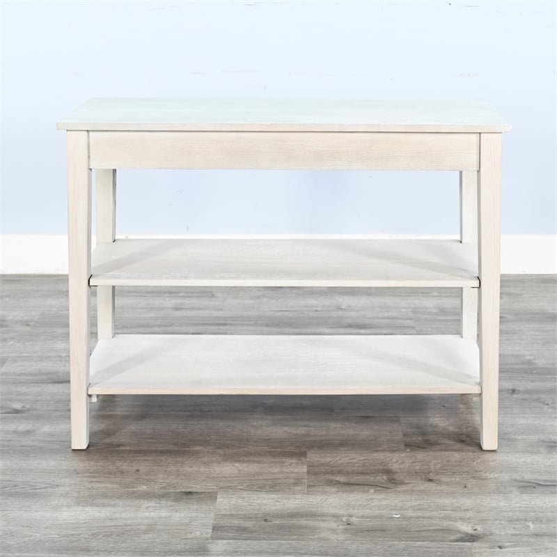 Pemberly Row Solid Wood Small Wood Tier Shelf Console Table in Light Gray