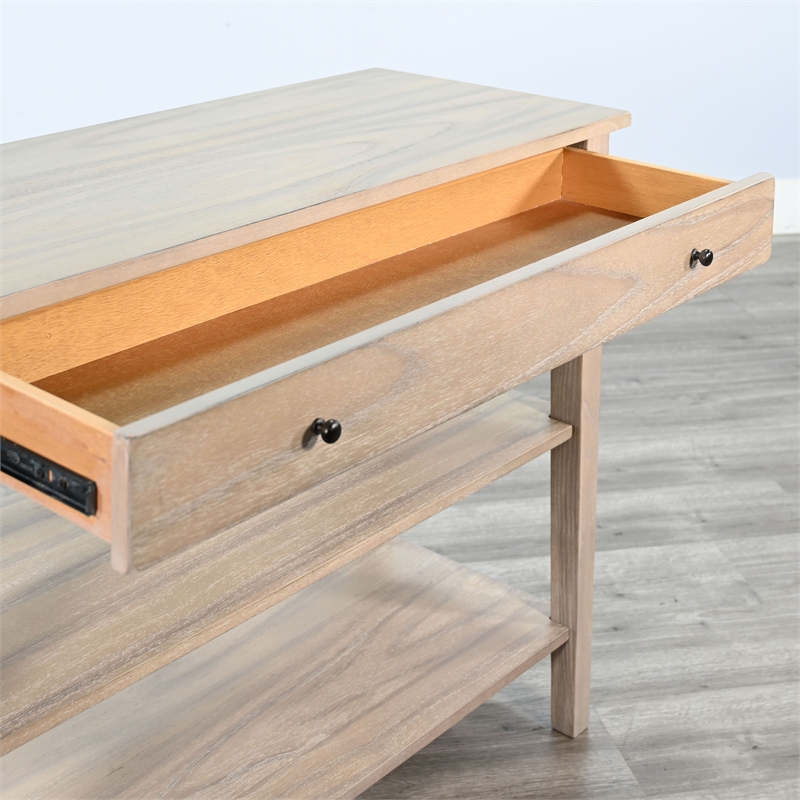 Pemberly Row Solid Wood Natural Small Wood Console Tier Shelf Table