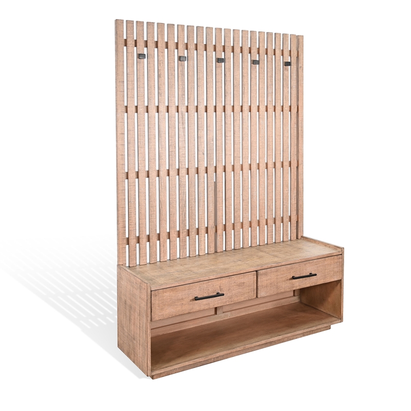 Pemberly Row Natural Contemporary Solid Wood Hall Tree with Bench