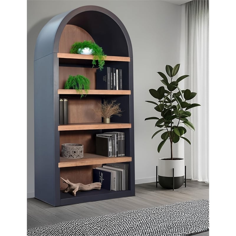 Pemberly Row Contemporary Solid Wood Arched Bookcase with 4-Shelves
