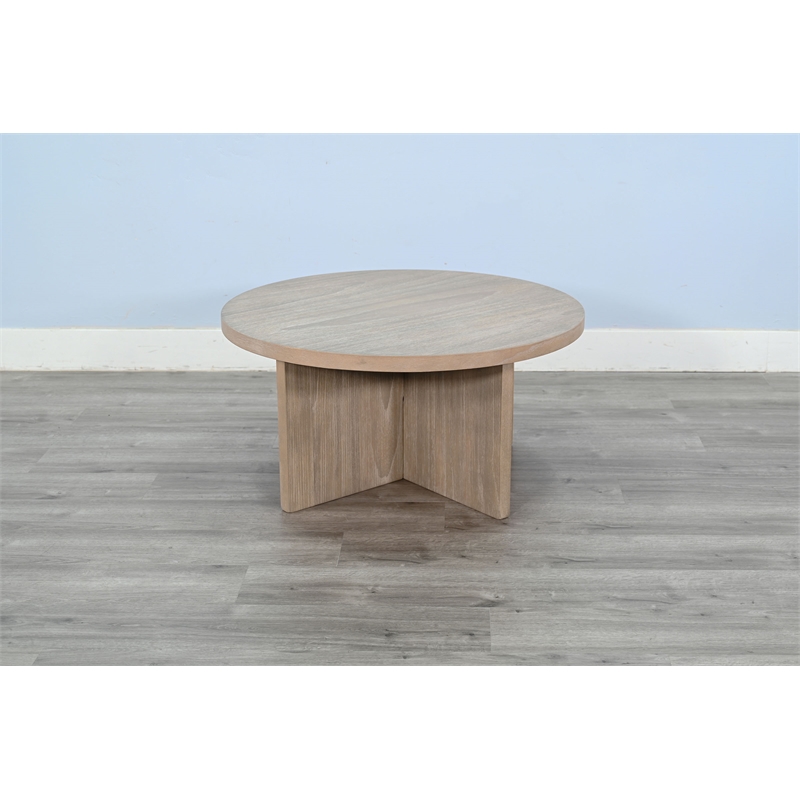 Pemberly Row Solid Wood Natural Round Large Wood Accent Table