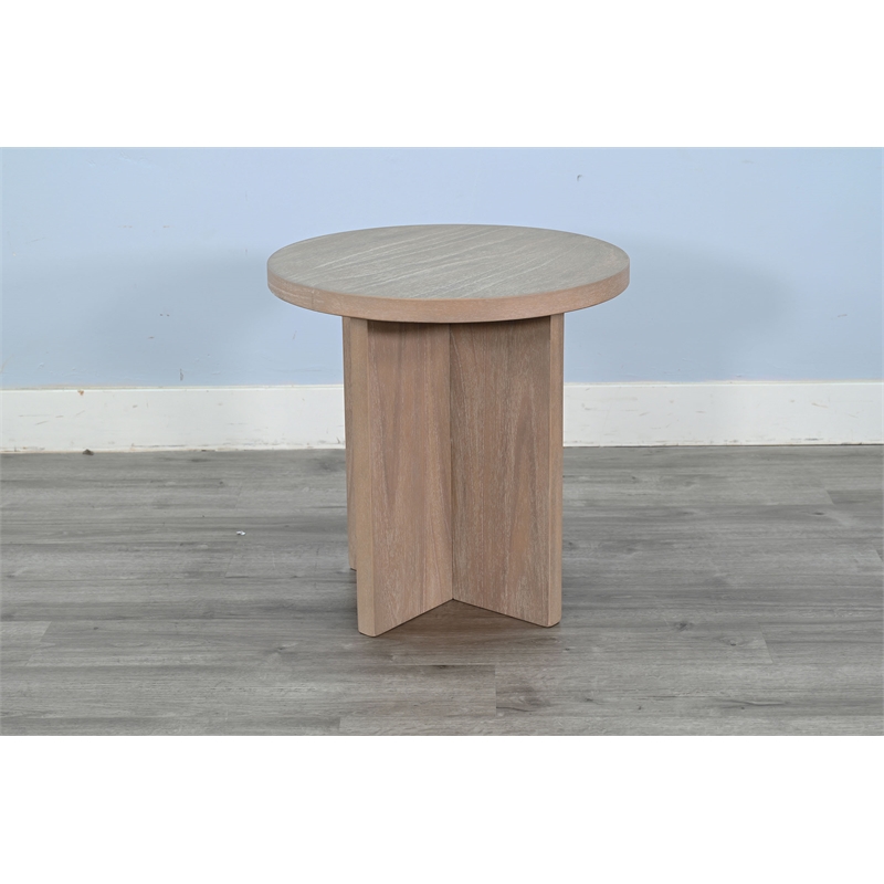 Pemberly Row Solid Wood Natural Round Medium Wood Accent Table