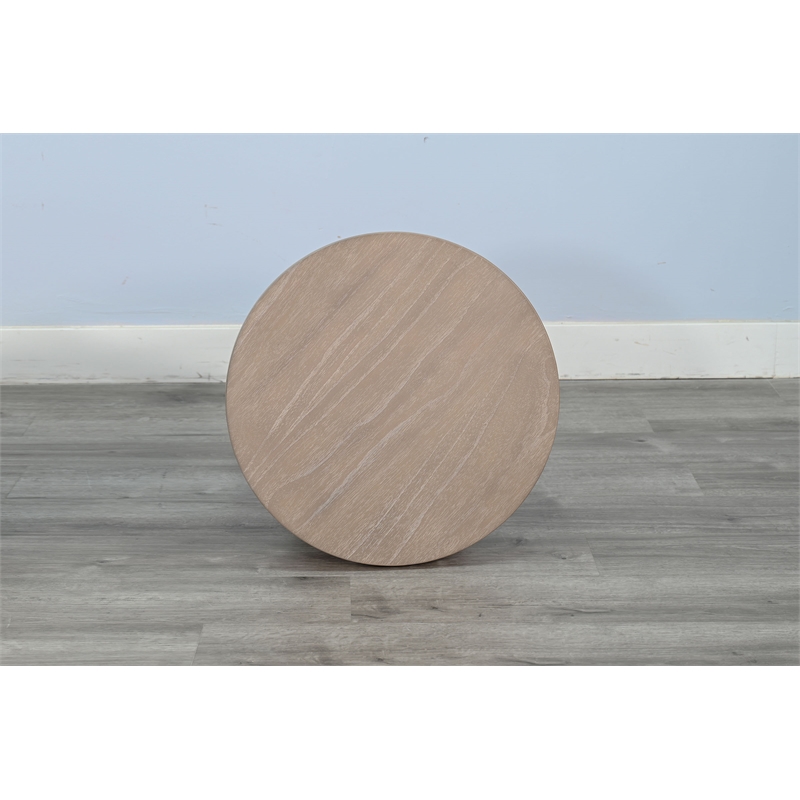 Pemberly Row Solid Wood Natural Round Medium Wood Accent Table