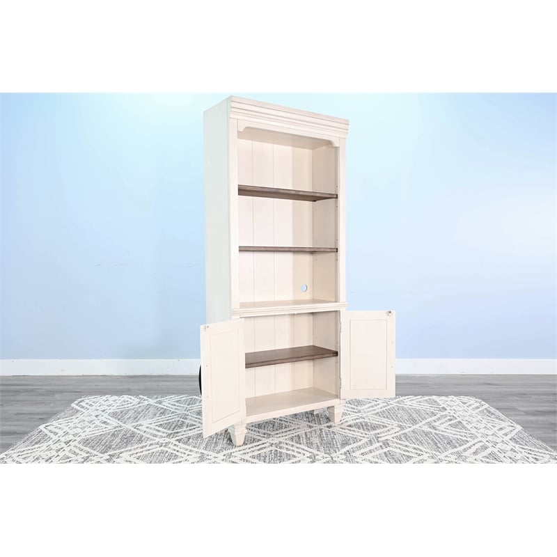 Pemberly Row Contemporary Solid Wood White Two-Tone Wood Bookcase