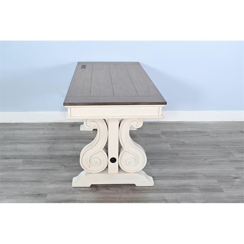 Pemberly Row Contemporary Solid Wood White Desk with Power Strip