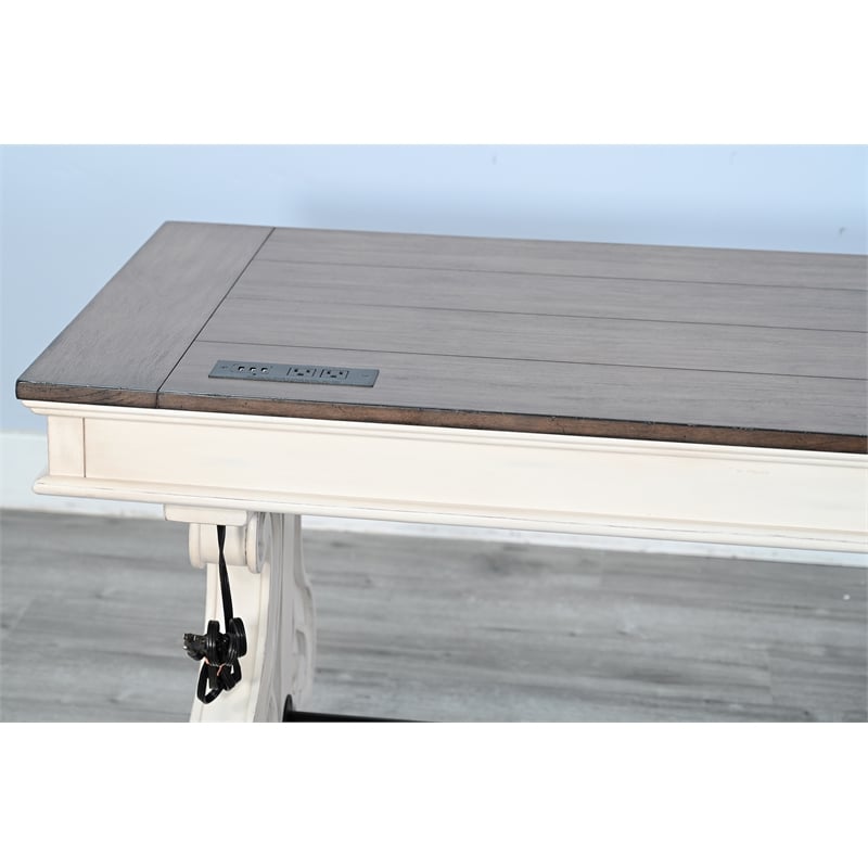 Pemberly Row Contemporary Solid Wood White Desk with Power Strip