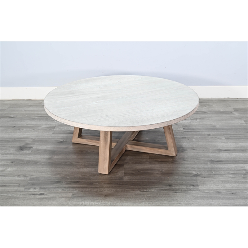 Pemberly Row Solid Wood Contemporary Round Wood Coffee Table