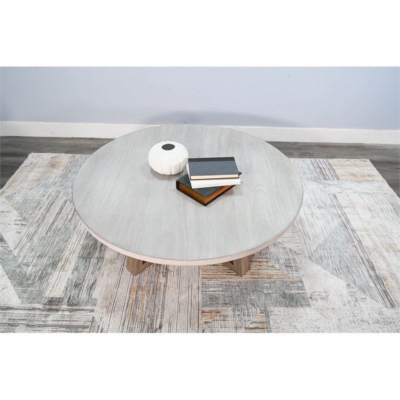 Pemberly Row Solid Wood Contemporary Round Wood Coffee Table