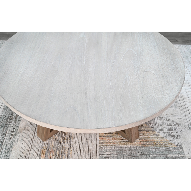 Pemberly Row Solid Wood Contemporary Round Wood Coffee Table