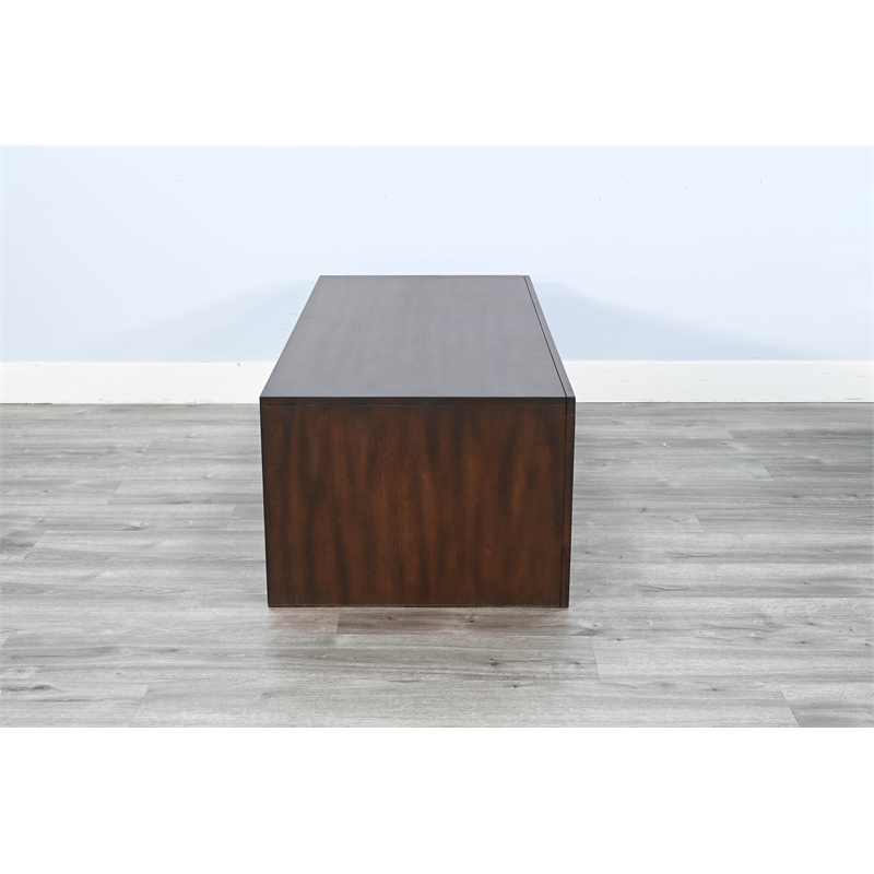 Pemberly Row Solid Wood Coffee Table with Sliding Doors & Casters