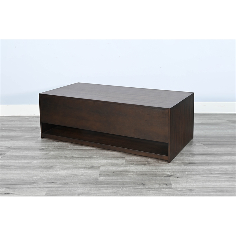 Pemberly Row Solid Wood Coffee Table with Sliding Doors & Casters