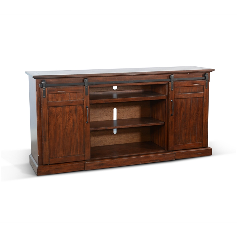 Pemberly Row Farmhouse Vintage Mocha Sliding Barn Door TV Console