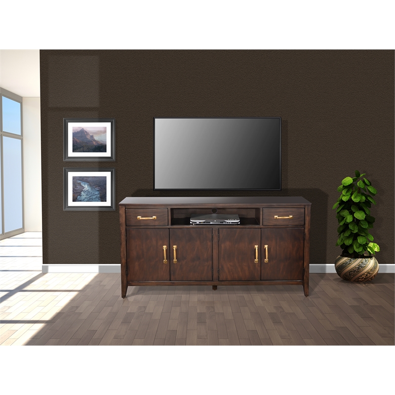 Pemberly Row Contemporary Solid Wood Coffee Brown Media Console