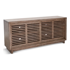 Pemberly Row Solid Wood Mid-Century 65&quot Slatted Door Wood TV Console