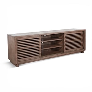 Pemberly Row Mid-Century 75&quot Slatted Sliding Door Wood TV Console