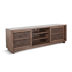 Pemberly Row Solid Wood Mid-Century 85&quot Slatted Door Wood TV Console