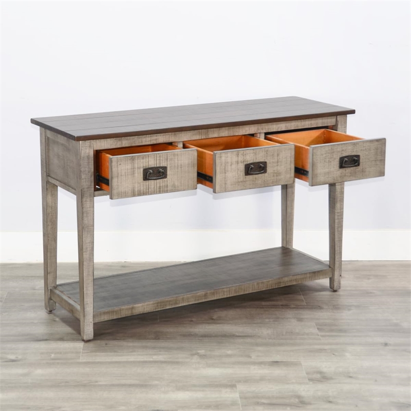 Pemberly Row Solid Wood Traditional Two Tone Grey Wood Sofa Table