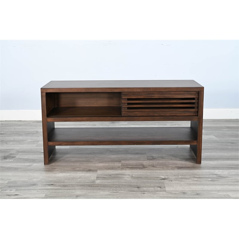 Pemberly Row Transitional Solid Wood Sofa Table with Sliding Door