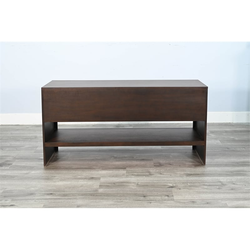 Pemberly Row Transitional Solid Wood Sofa Table with Sliding Door