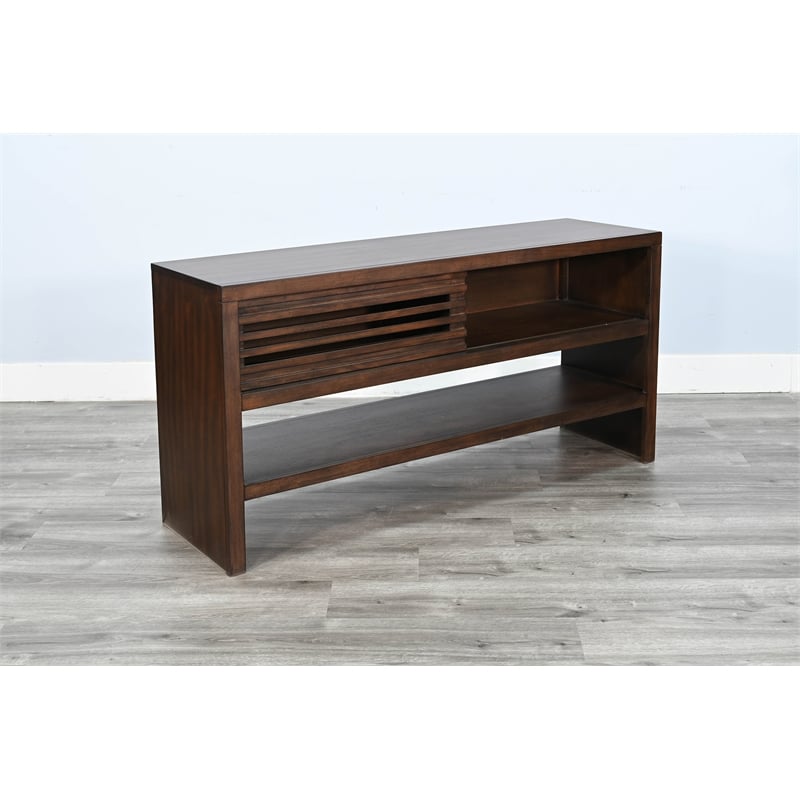 Pemberly Row Transitional Solid Wood Sofa Table with Sliding Door