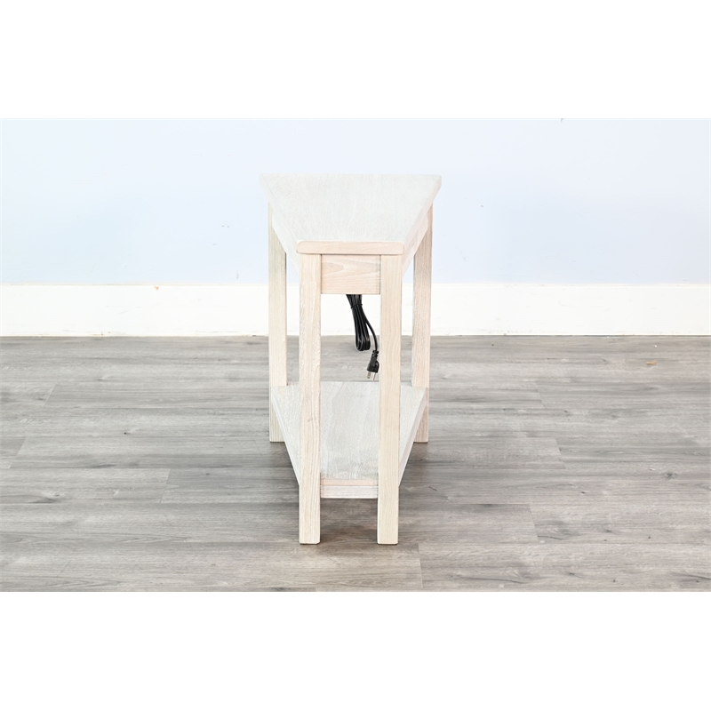 Pemberly Row Solid Wood Traditional Chair Side Table with Power Strip