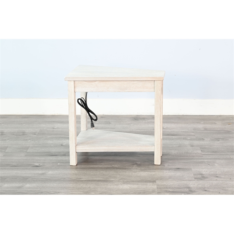 Pemberly Row Solid Wood Traditional Chair Side Table with Power Strip