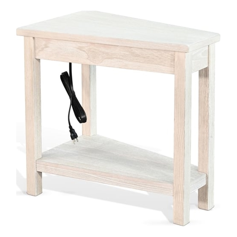 Pemberly Row Solid Wood Traditional Chair Side Table with Power Strip