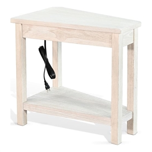 Pemberly Row Solid Wood Traditional Chair Side Table with Power Strip