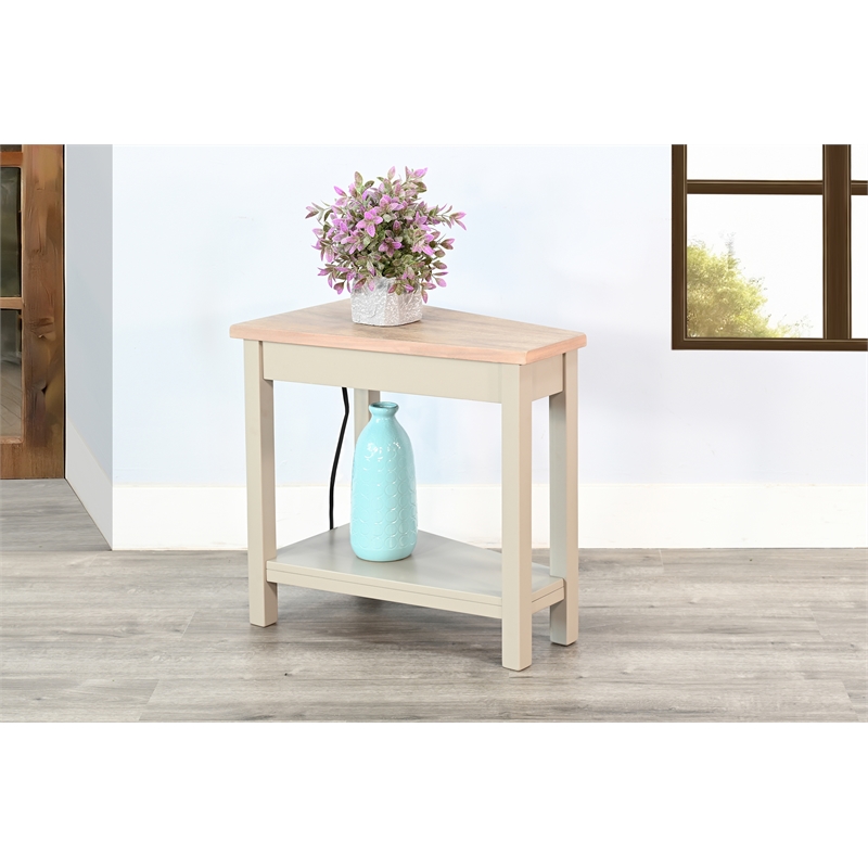 Pemberly Row Solid Wood Traditional Chair Side Table with Power Strip