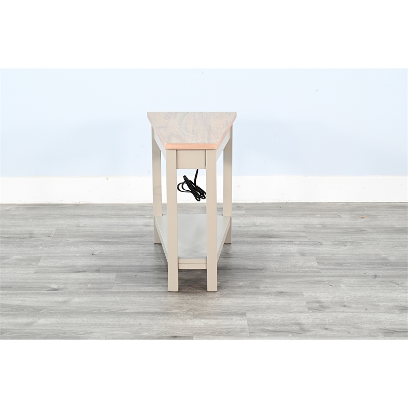 Pemberly Row Solid Wood Traditional Chair Side Table with Power Strip