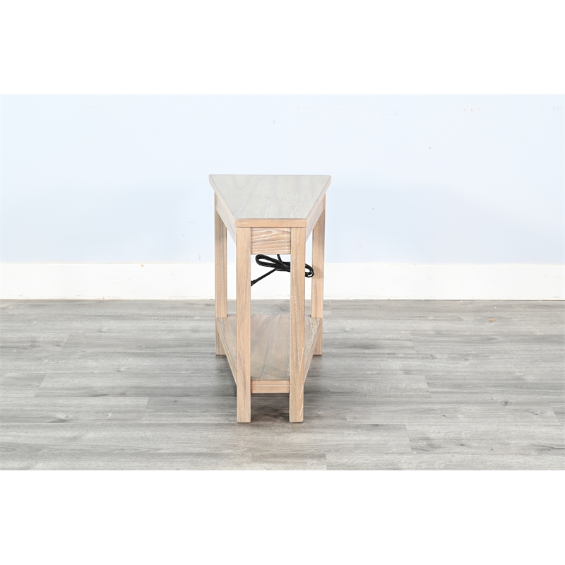 Pemberly Row Solid Wood Traditional Chair Side Table with Power Strip